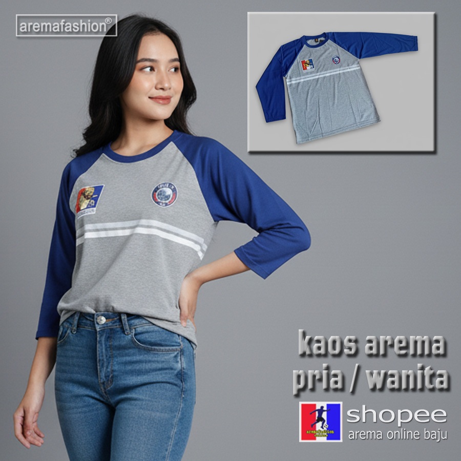 KAOS AREMA AREMANITA AREMANIA PRIA WANITA LENGAN PANJANG RAGLAN BIRU  - AREMAFASHION