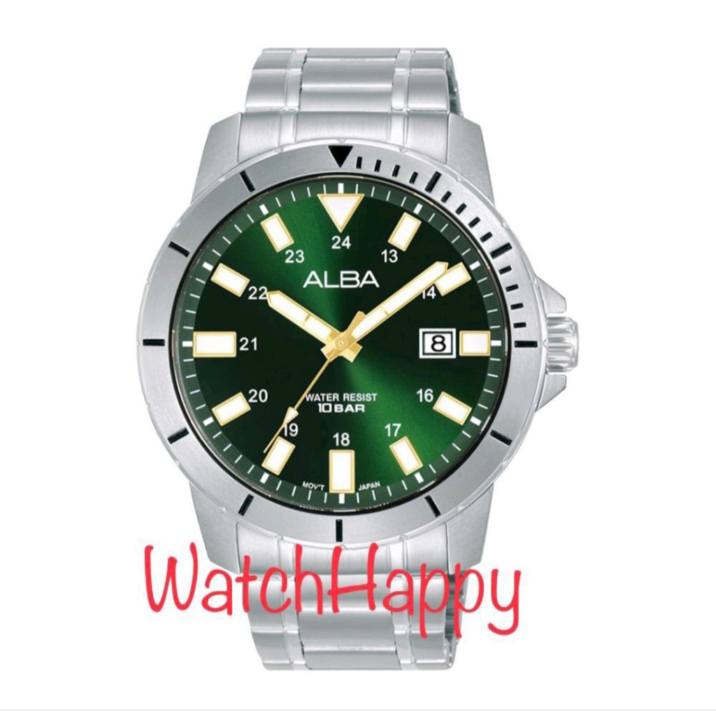 JAM TANGAN PRIA ALBA AS9R95X1 GREEN DIAL QUARTZ AS9R95 STAINLESS STEEL