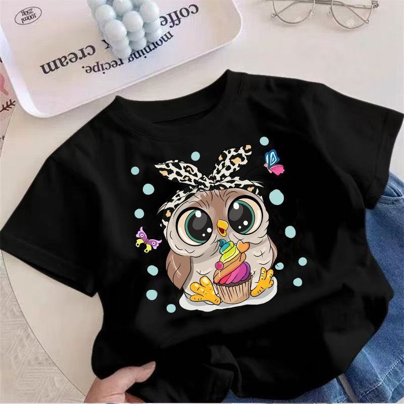 Kaos Anak Motif Burung Hantu Imut dengan Kue Cupcake