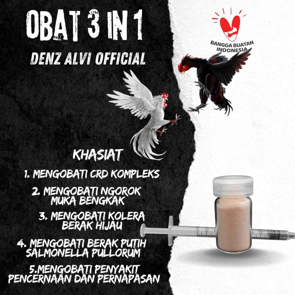 Denz Alvi - Obat ayam 3in1 ngorok berak hijau perak kapur - Obat penyakit pencernaan ayam - Obat pen