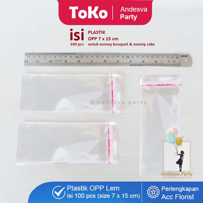 isi 100 Plastik Benig 7 x 15 cm / Plastik OPP Lem Uang Buket / Plastik Souvenir / Plastik Money Cake