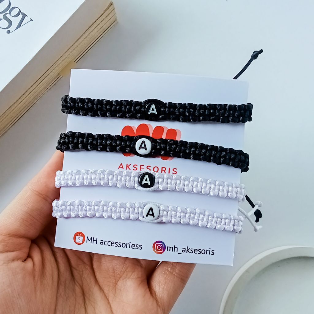 [D6] Gelang Tali Satin Inisial | Gelang Tali Satin  | Gelang Tali Satin Couple Inisial | MH accessor