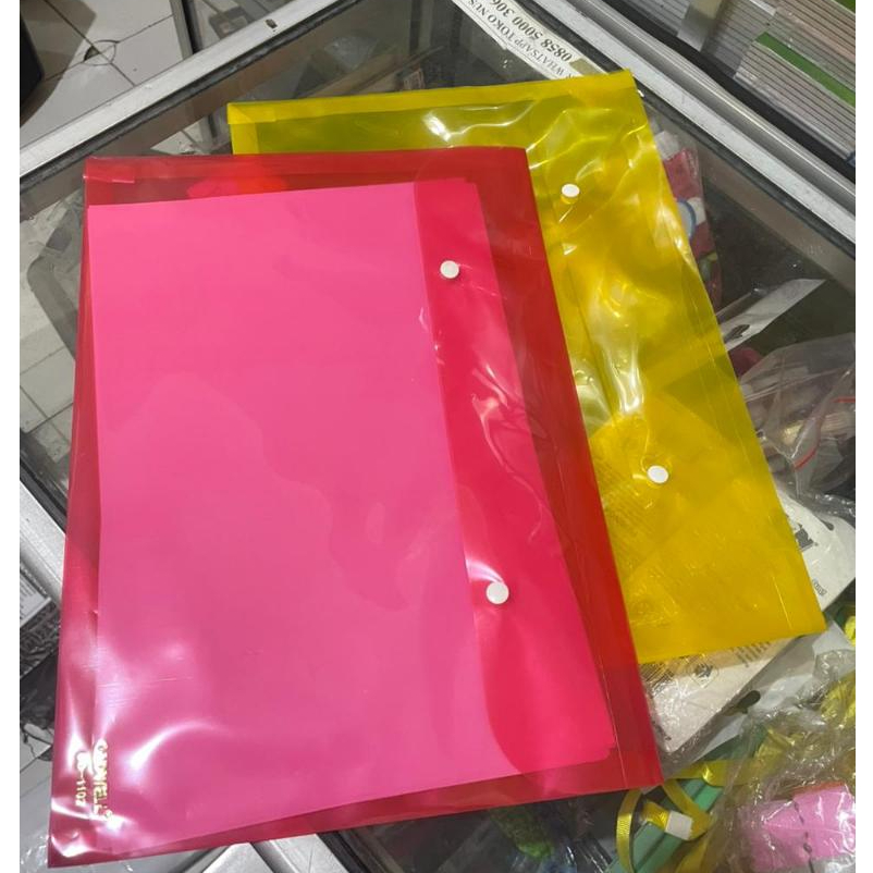 MAP PLASTIK KANCING 2 FOLIO TEBAL TRANSPARANT WARNA MAP DOKUMEN