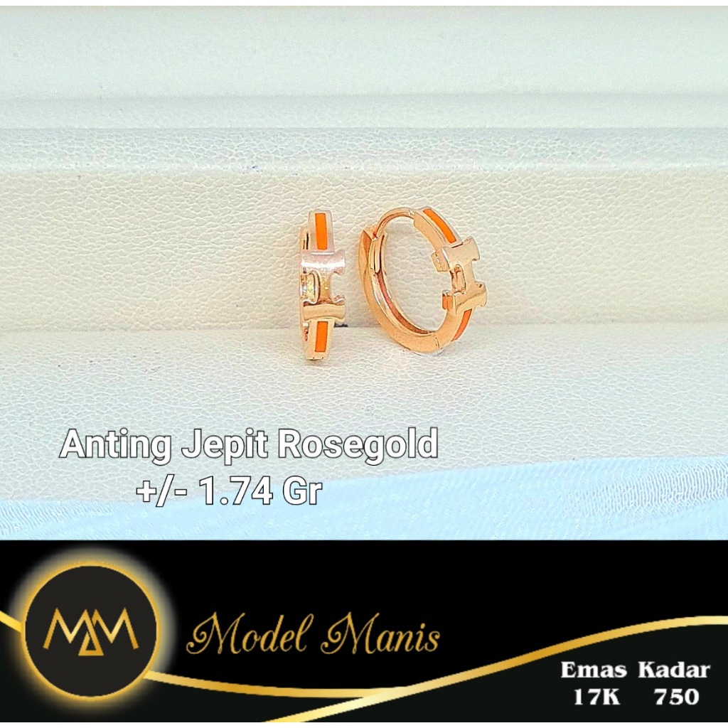 Model Manis Gold - Anting Jepit Bulat Orange Rosegold - Emas 17k  750
