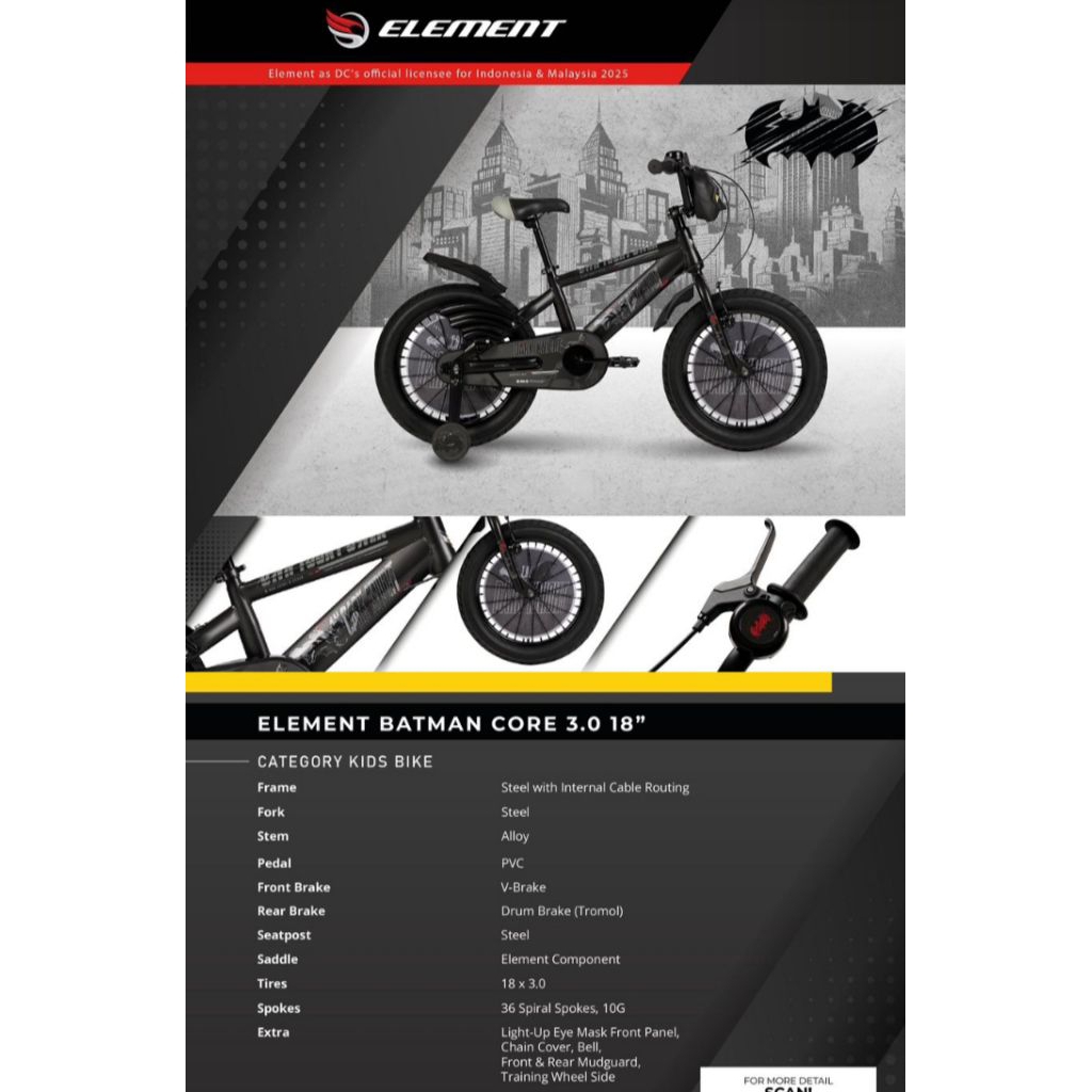 SEPEDA ANAK BMX 12 / 16 / 18 / 20 INCH ELEMENT BATMAN CORE BAN JUMBO 3.0 / 2.3 ASLI ORIGINAL SURABAY