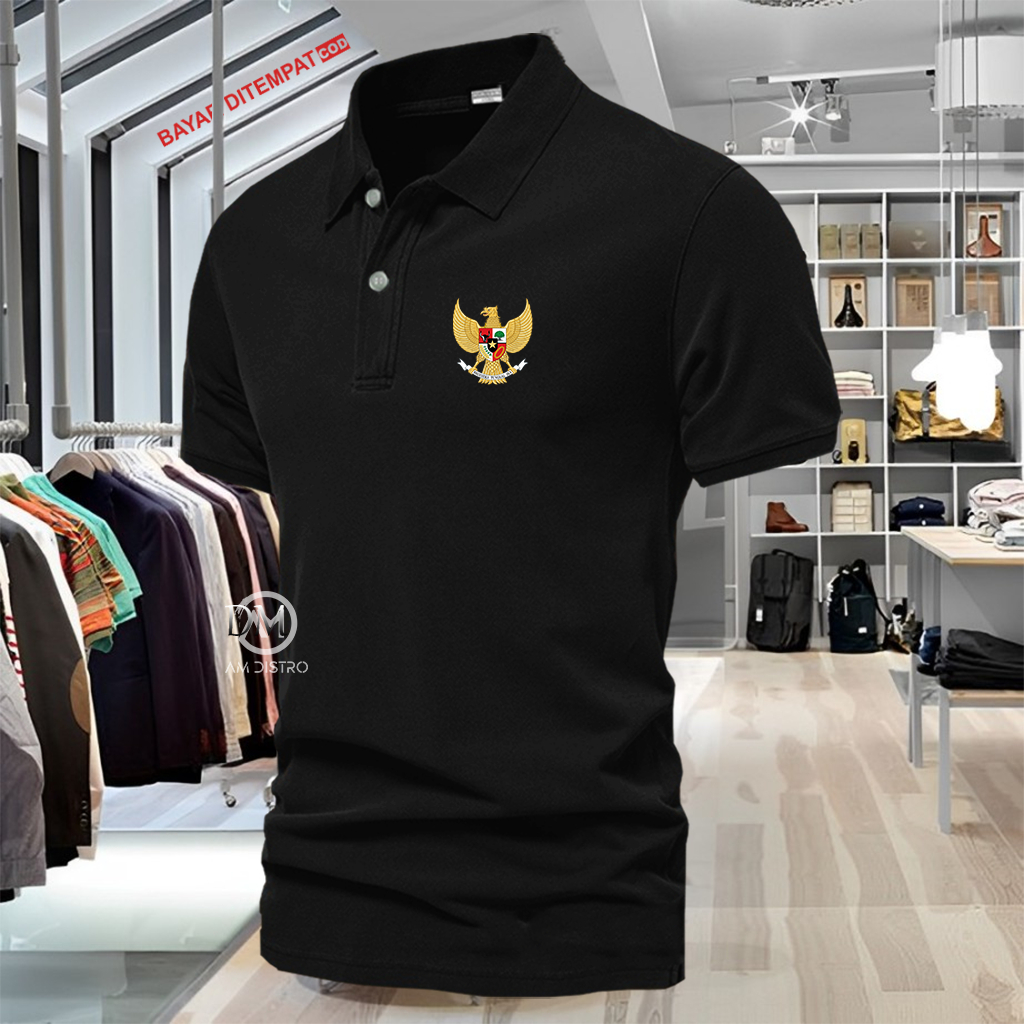 Kaos Poloshirt Pendek Text Garuda /Baju Kaos Kerah Dewasa /Poloshirt Pria Dan Wanita