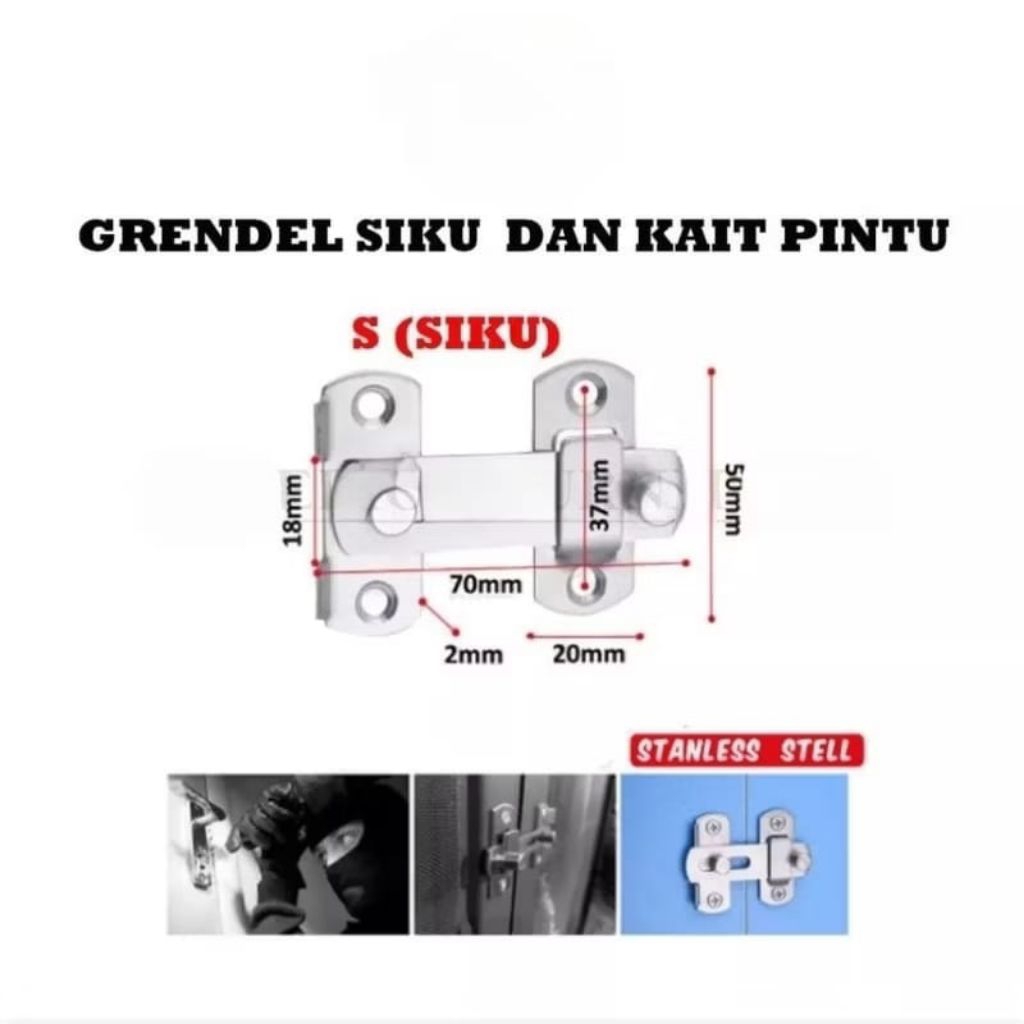 Grendel Kunci Pintu Geser Siku