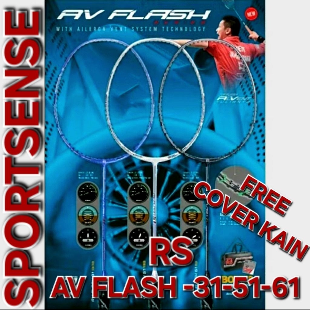 Raket Bulutangkis Badminton RS AV Flash 31 Control 51 Smash 61 Prof Original Bonus Cover Kain