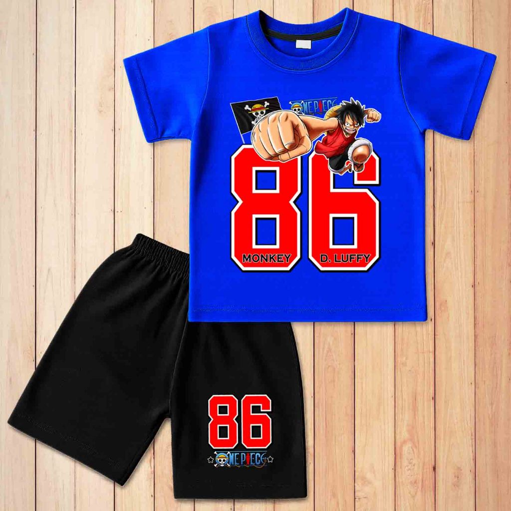 Baju Kaos Distro Setelan Anak Laki Laki Perempuan Premium 1 - 10 tahun c hitam 86 one piece