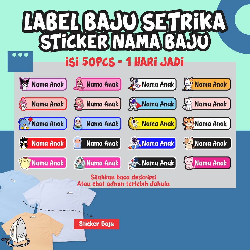 Sticker baju - label setrika-label baju-custum nama-label nama baju-sablon setrika-label nama kain- 