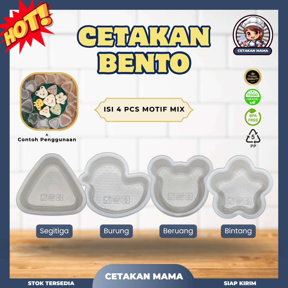 4 PCS Cetakan Nasi Bento Onigiri Sushi Bahan Premium Anti Lengket Desain Jepang Kartun Cetakan Dapur