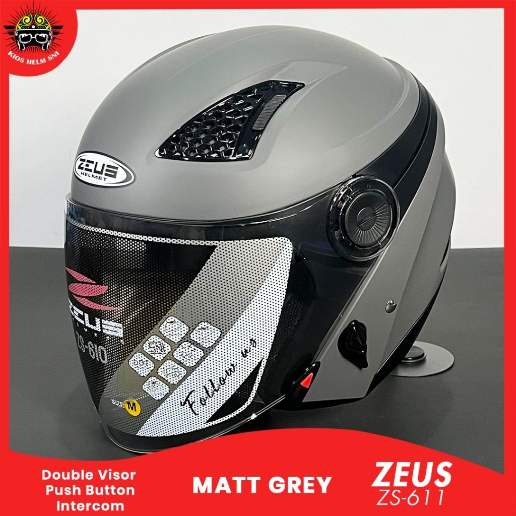 Helm Zeus ZS 610 Grey half face double visor