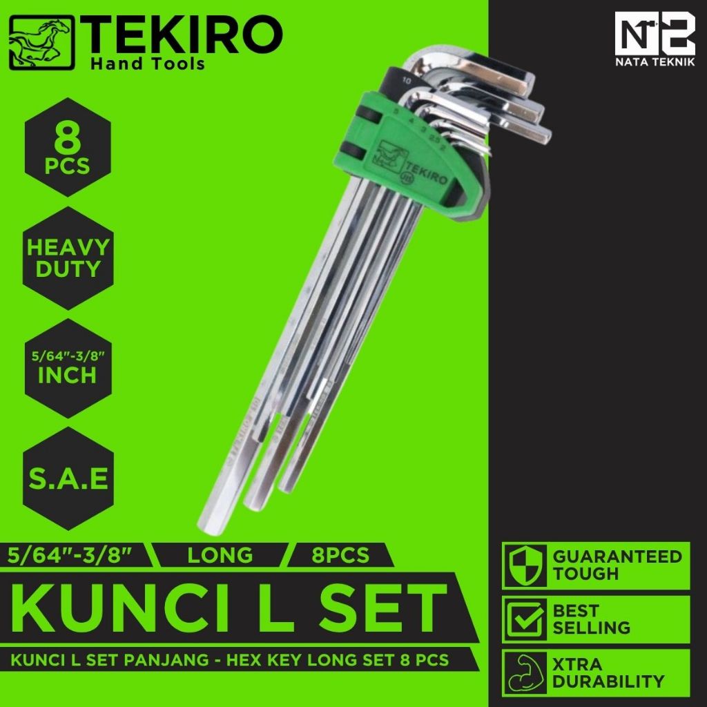Promo Tekiro Kunci L Set Inch Panjang 8 Pcs S.A.E - Kunci L Set Inci 8 Pcs Long 5/64" - 3/8" Tekiro