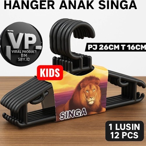 SBY | 12PCS HANGER ANAK SINGA HITAM ISI 12PC LUSINAN - HANGER ANAK PLASTIK - GANTUNGAN BAJU KASTOK K