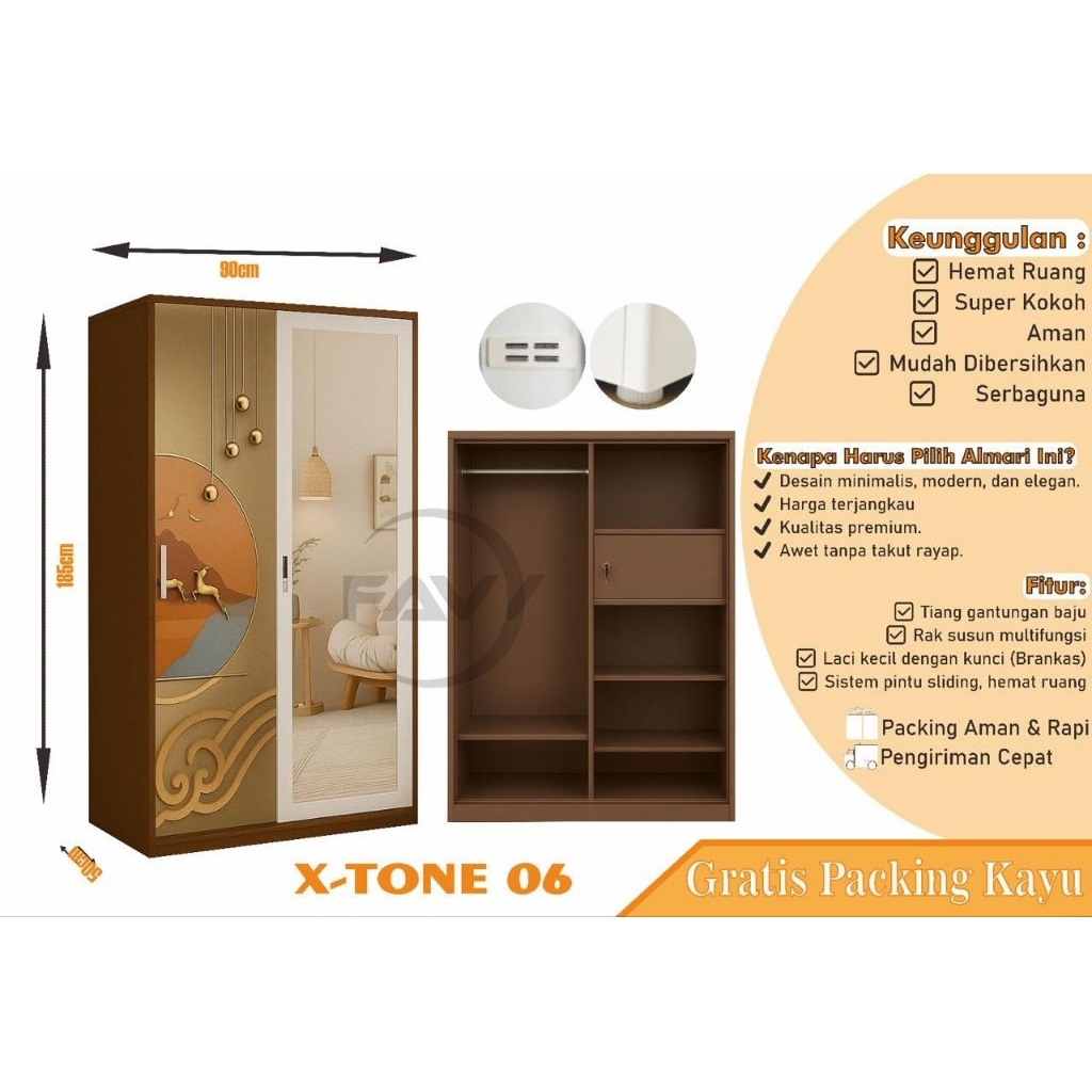 FAVY - X,KK Lemari Baju Besi Sliding 2 Pintu / Lemari Pakaian Besi 2 Pintu Sliding / Lemari Baju Sli