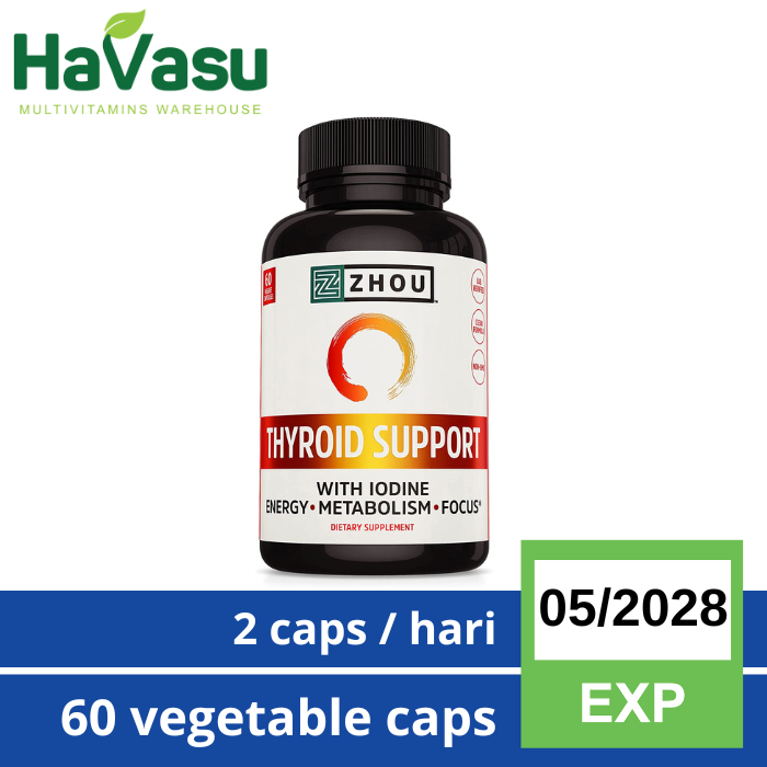 Zhou Thyroid Support with Iodine Complex Energy Metabolism Focus 60 Vegetarian Caps
