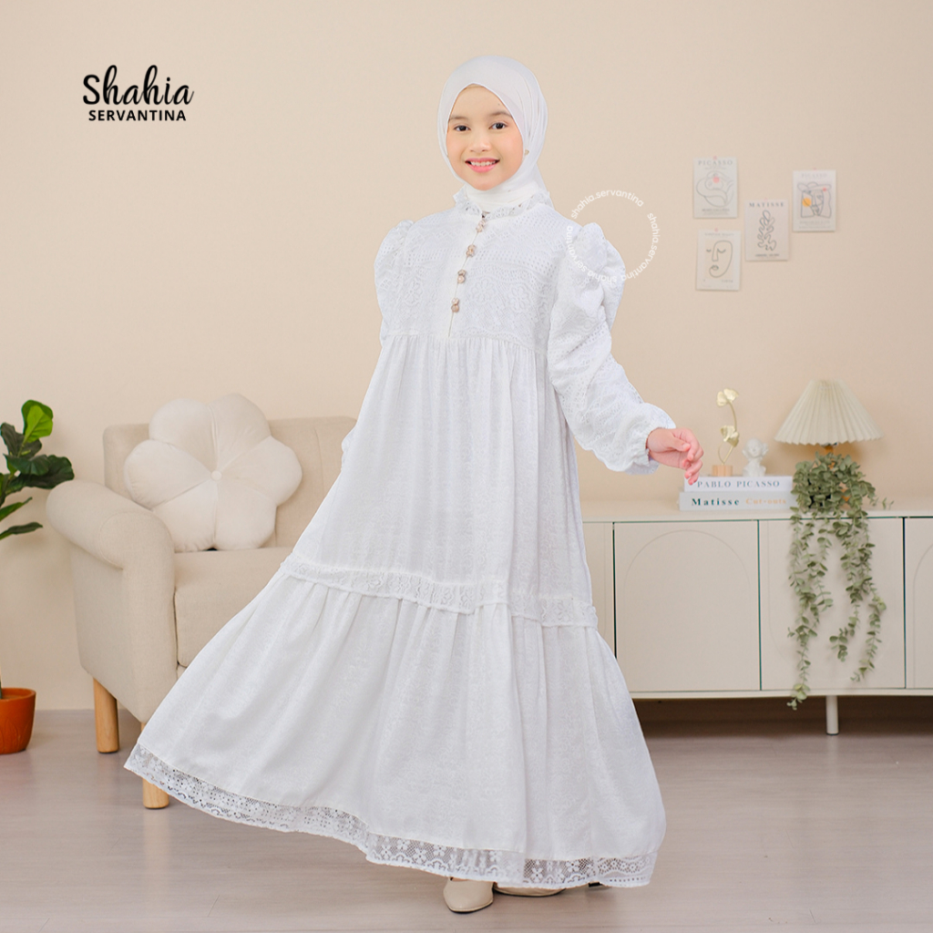DISKON SHAHIA SERVANTINA - GAMIS PUTIH ANAK PEREMPUAN DRESS MANASIK UMROH HAJI BAJU MUSLIM WHITE