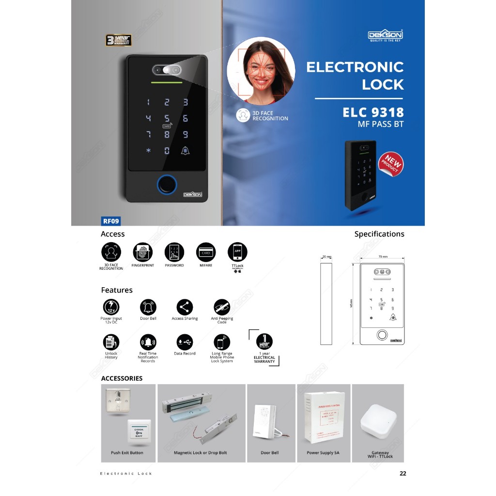 ELECTRONIC ACCESS READER DEKKSON RF09 BLACK Electronic Lock Reader Access Dekson ELC 9318 MF PASS BT