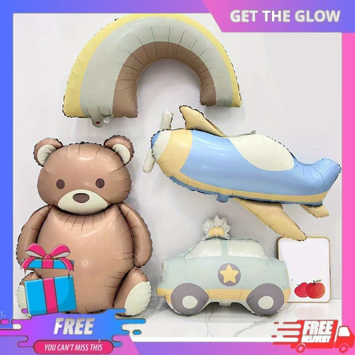 Balon Foil Warna Matte Lucu Mobil Beruang Pelangi Pesawat Teddy Balon Mylar Merpati Putih Dekorasi W