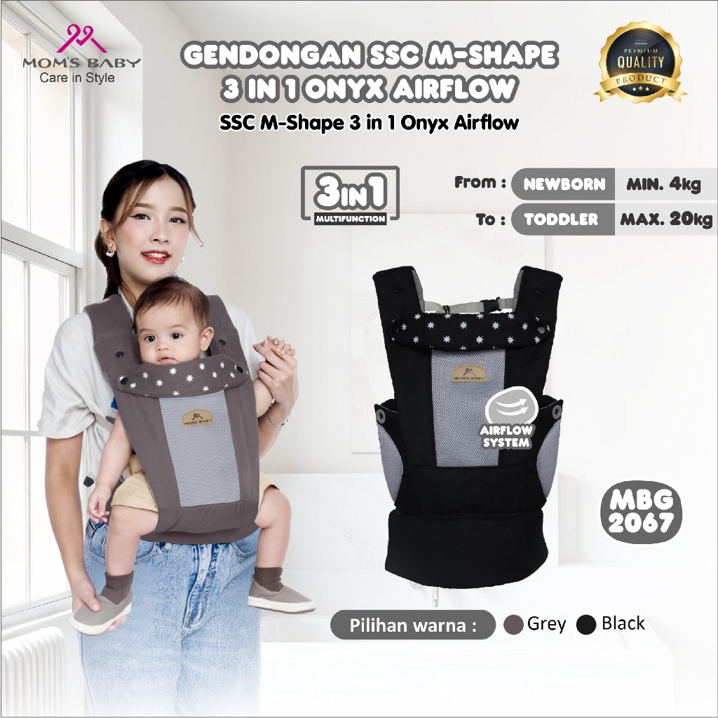 Moms Baby Gendongan SSC M-Shape Onyx MBG2067 | Baby Carrier Gendongan Depan Belakang Toddler Newborn