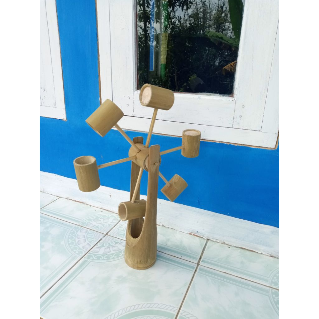 Kincir air dari bambu tinggi 30 cm,dekorasi air mancur kolam taman