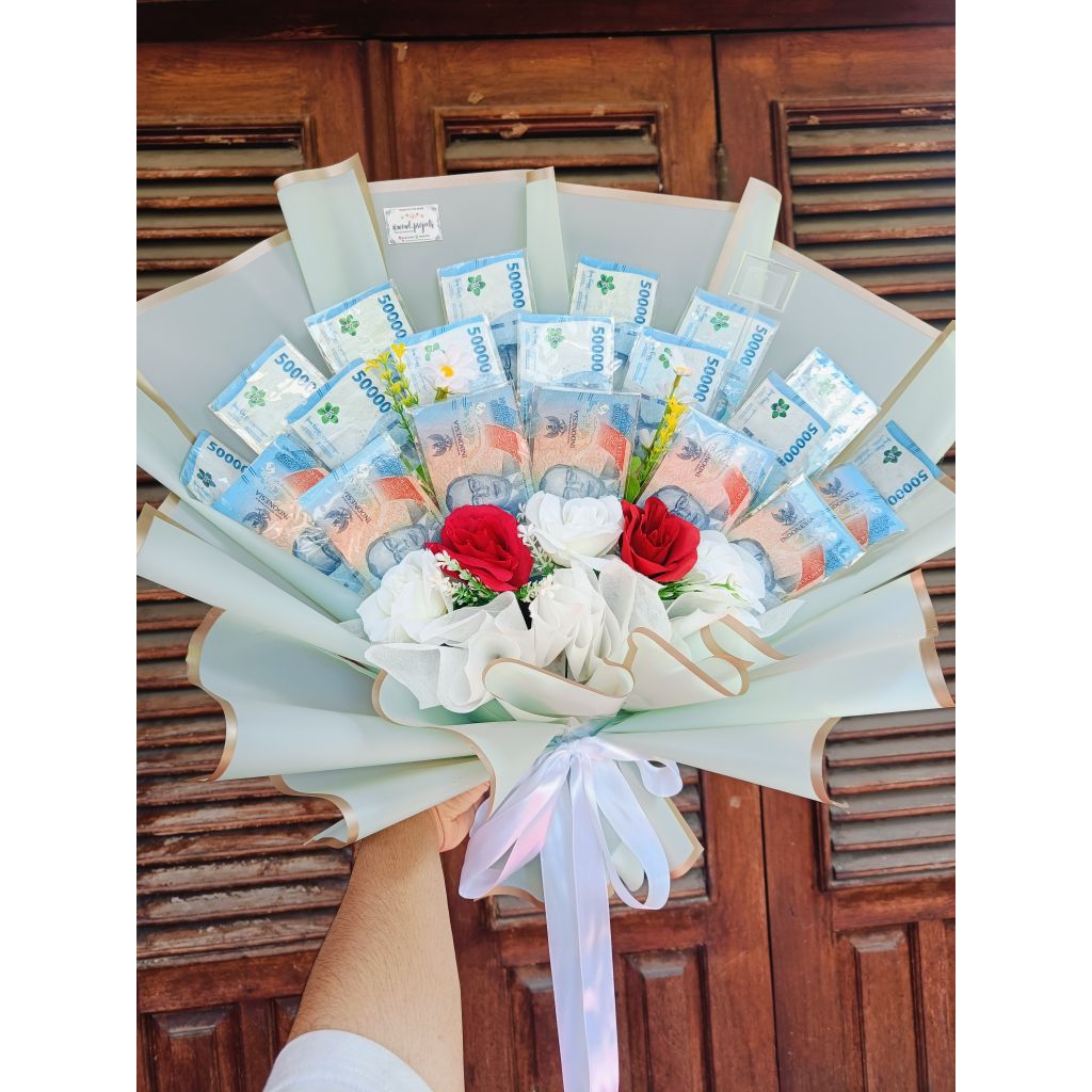 [WP] Buket Bunga Artificial Money Bouquet Buket Uang 50an Buket Murah Buket Anniversary Buket Weddin