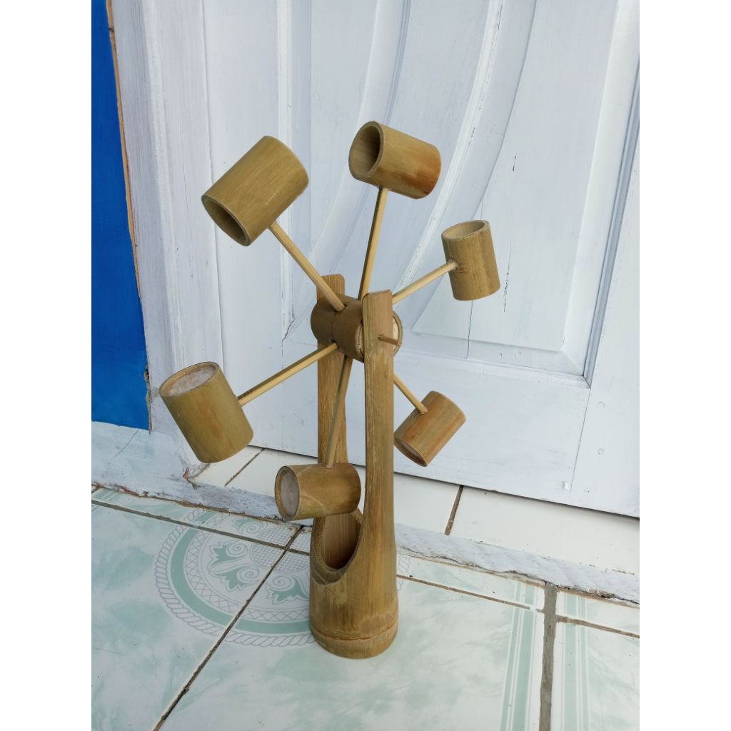 Dekorasi kolam miniatur kincir air air mancur bambu alami
