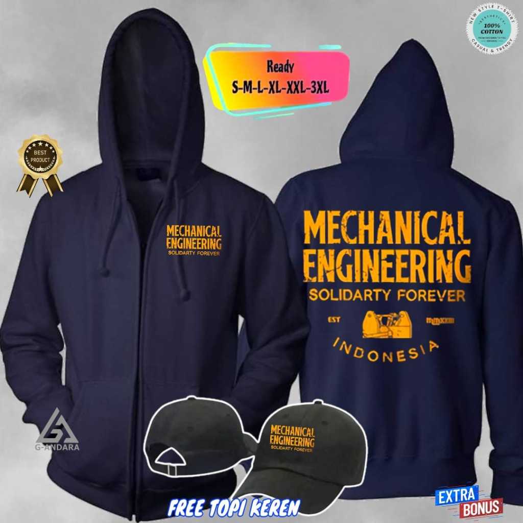 HOODIE ZIPPER MECHANICAL ENGINEERING SOLIDARTY FOREVER READY BONUS TOPI