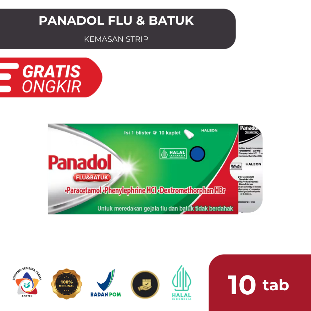 Panadol Hijau Flu & Batuk 10 Tablet per BOX Obat Flu + Batuk Kering (Cold & Flu)