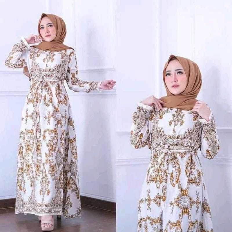 Baju gamis sultan motif batik mewah kekinian bahan katun premium gamis wanita lebaran kekinian