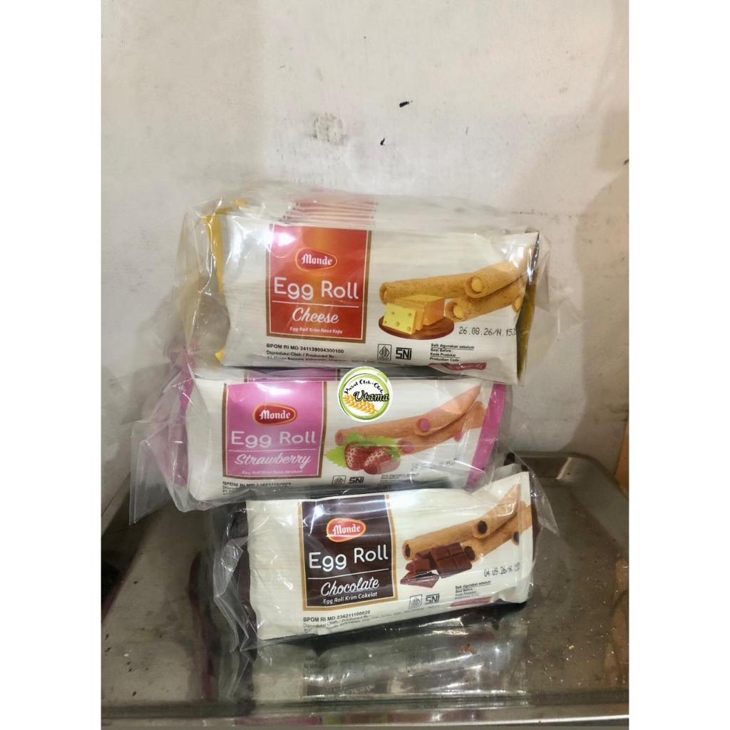 monde egg roll chocolate - monde egg roll strawberry - biscuit monde - egg roll dengan isian krim - 
