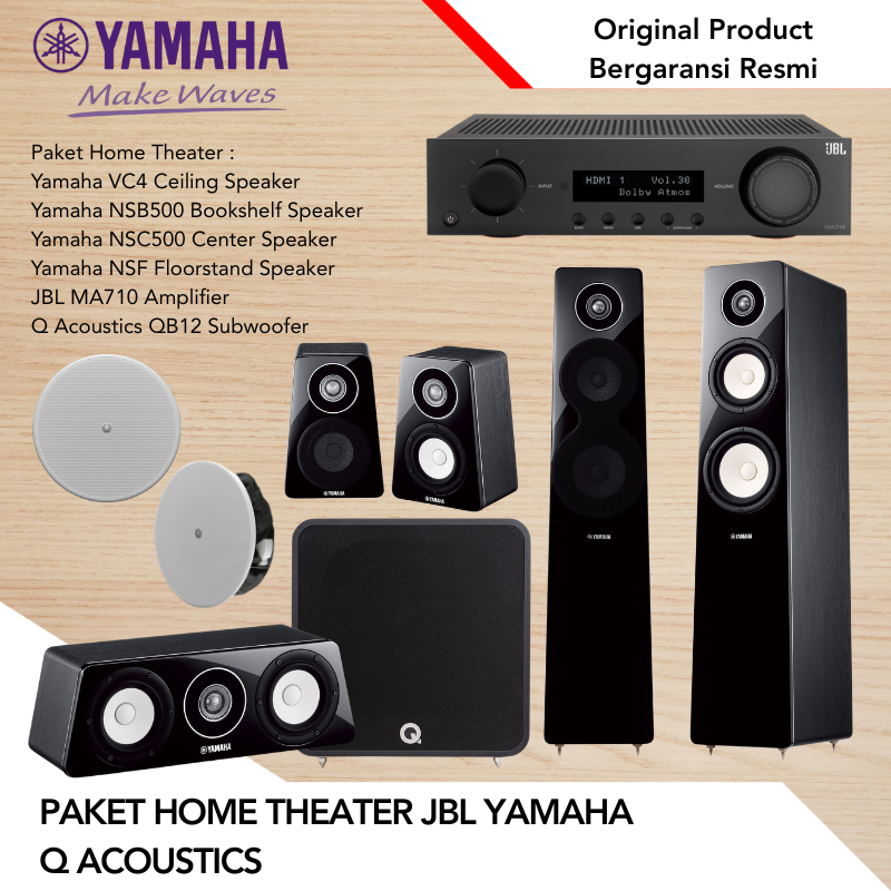 Paket Home Theater JBL MA710 Amplifier Q Acoustics QB12 Subwoofer Yamaha VC4 Ceiling Speaker NSB500 