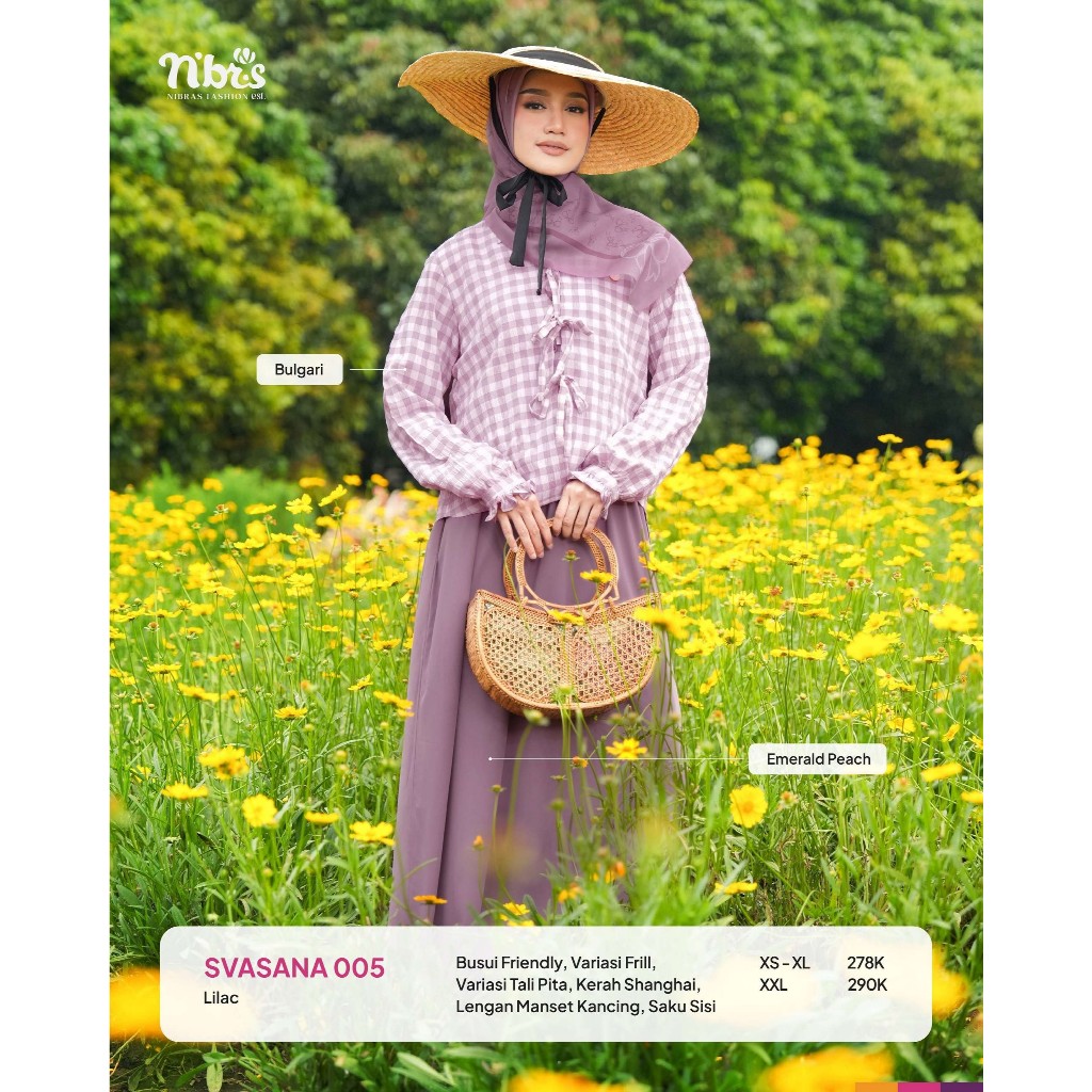 NIBRAS GAMIS DEWASA  SVASANA 005 WARNA EMERALD,LILAC