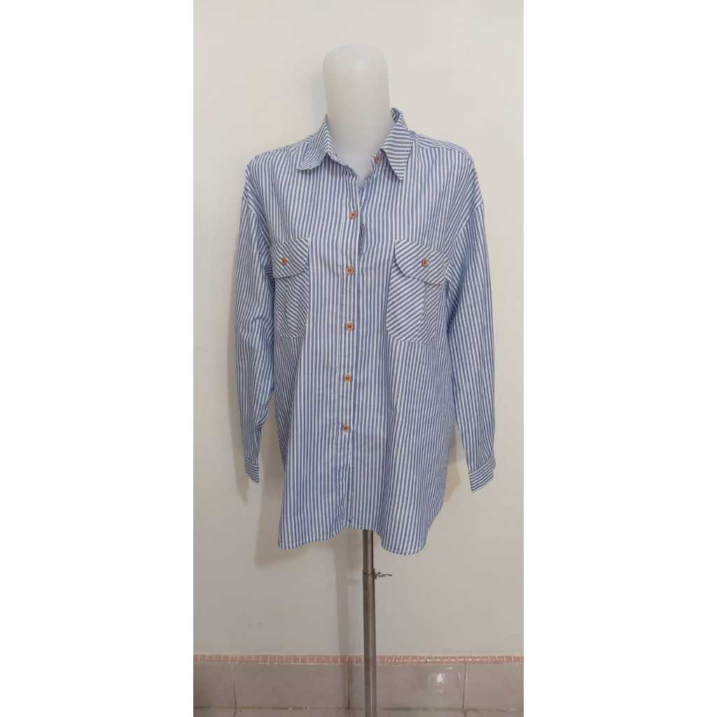 Kemeja Salur Biru Kantong Depan (PM10)