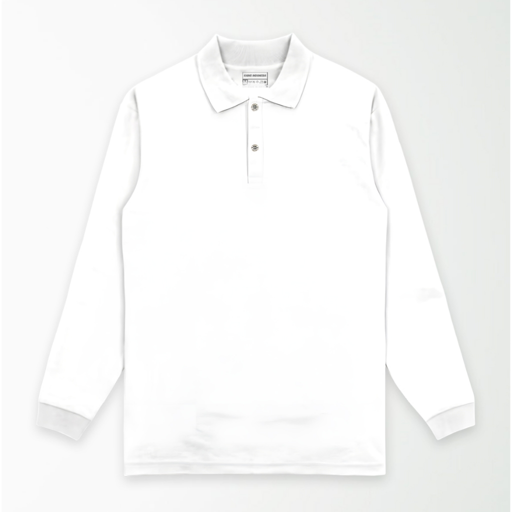 Rainstyle - Kaos Polo Kerah Lengan Panjang Polos Terkeren Pria & Wanita Baju Kerah - Putih