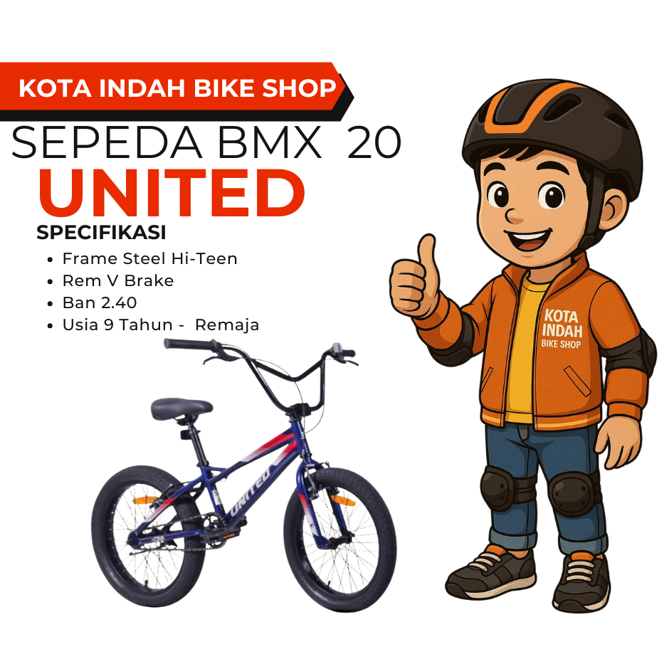 Sepeda BMX Remaja UNITED Rem V Brake Ban 2.40 untuk anak 9 tahun sampai Remaja