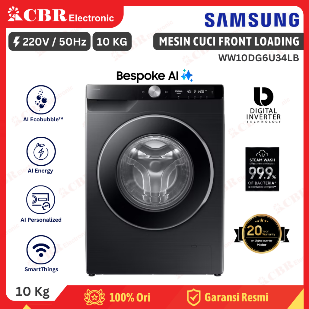 Mesin Cuci SAMSUNG Front Loading 10 KG (Inverter) - WW10DG6U34LB