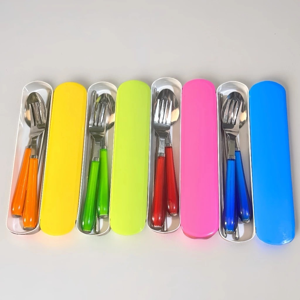 sendok sumpit set stainless steel sendok makan +Box/ Warna