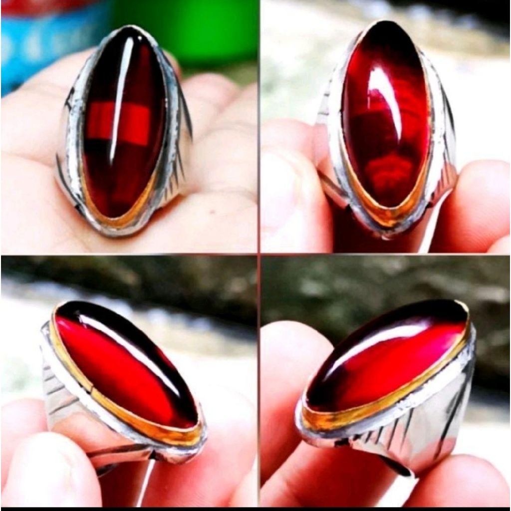 cincin batu akik merah siam pandan natural ring monel