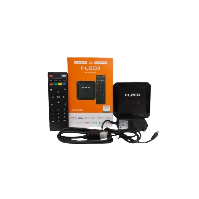 STB SET TOP BOX TV Box Android 13.0 8K Ultra HD 2GB + 16GB Smart TV FLECO KOTAK PUTIH ORANGE