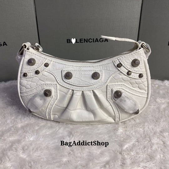 Bagaddict Tas B Wanita Kulit Asli Le Cagole Mini Croco White SHW SM