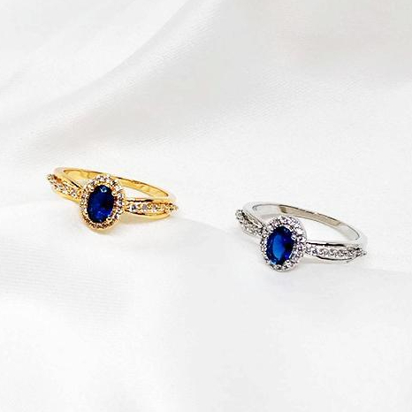 Cincin Wanita Lady Diana Batu Biru Diamond Mata Tanam