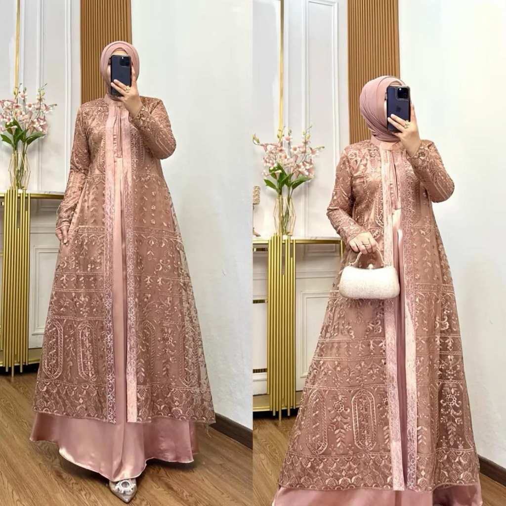 Nadira Dresss Bahan  Velvet mix brukat mix swarovski Gamis Muslim Model Terbaru 2025 SRF