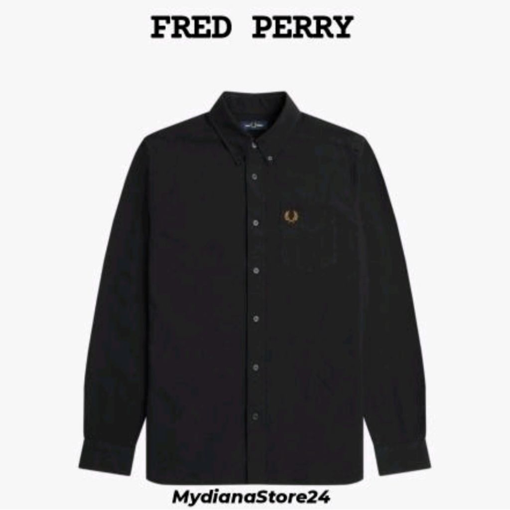 FRED PERRY - FRED PERRY LONG SLEVEE  OXFORD SHIRT - BLACK