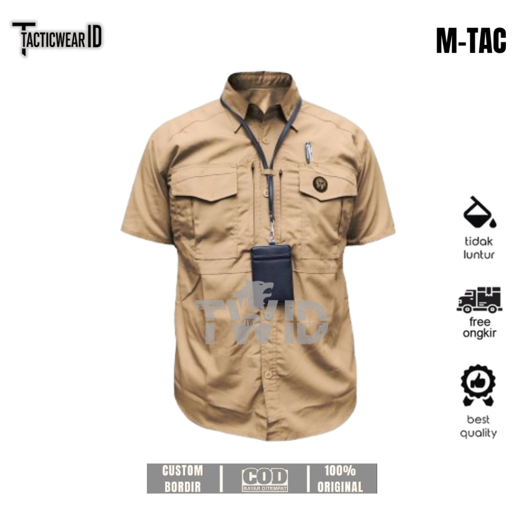 Kemeja Tactical Pria Wanita Lengan Pendek Baju Kerja Kantor Lapangan Custom Bordir