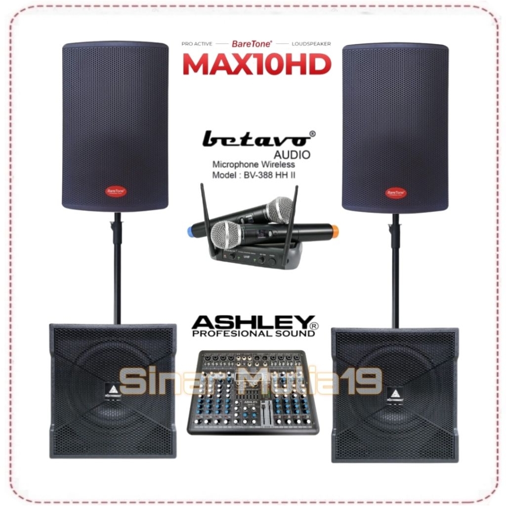 Paket Sound System Speaker Active 10 Inch BareTone MAX10HD Subwoofer Active Soundbest SW 2000 Pro