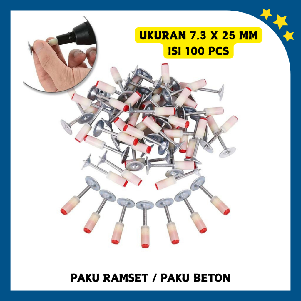 Paku Ramset 7.3 MM X 25 MM / Paku Tembak Beton Mesiu Stampset Mini / Paku Beton Ramset Mini