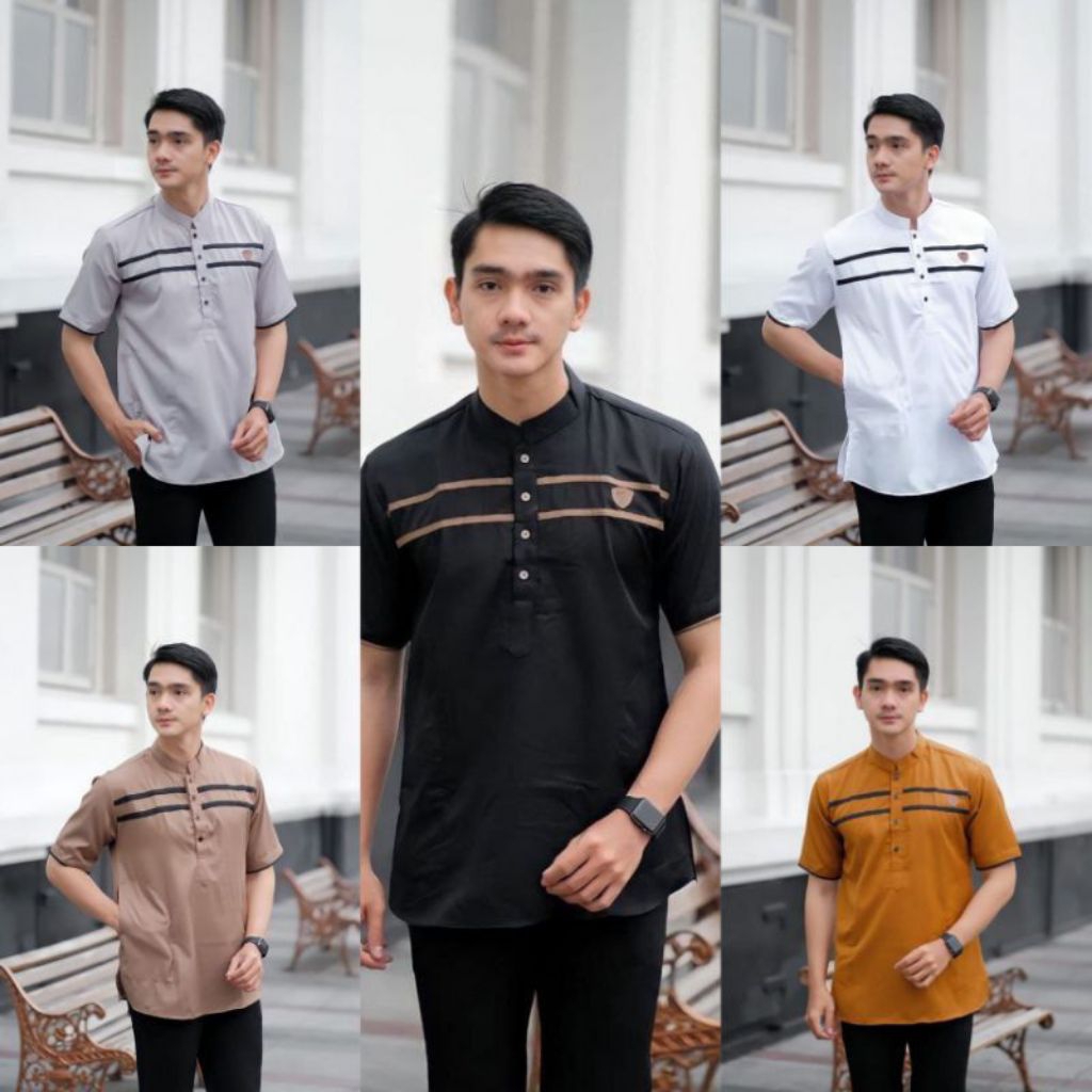 Baju Koko Pria Dewasa Lengan Pendek Kurta List Dua Kombinasi