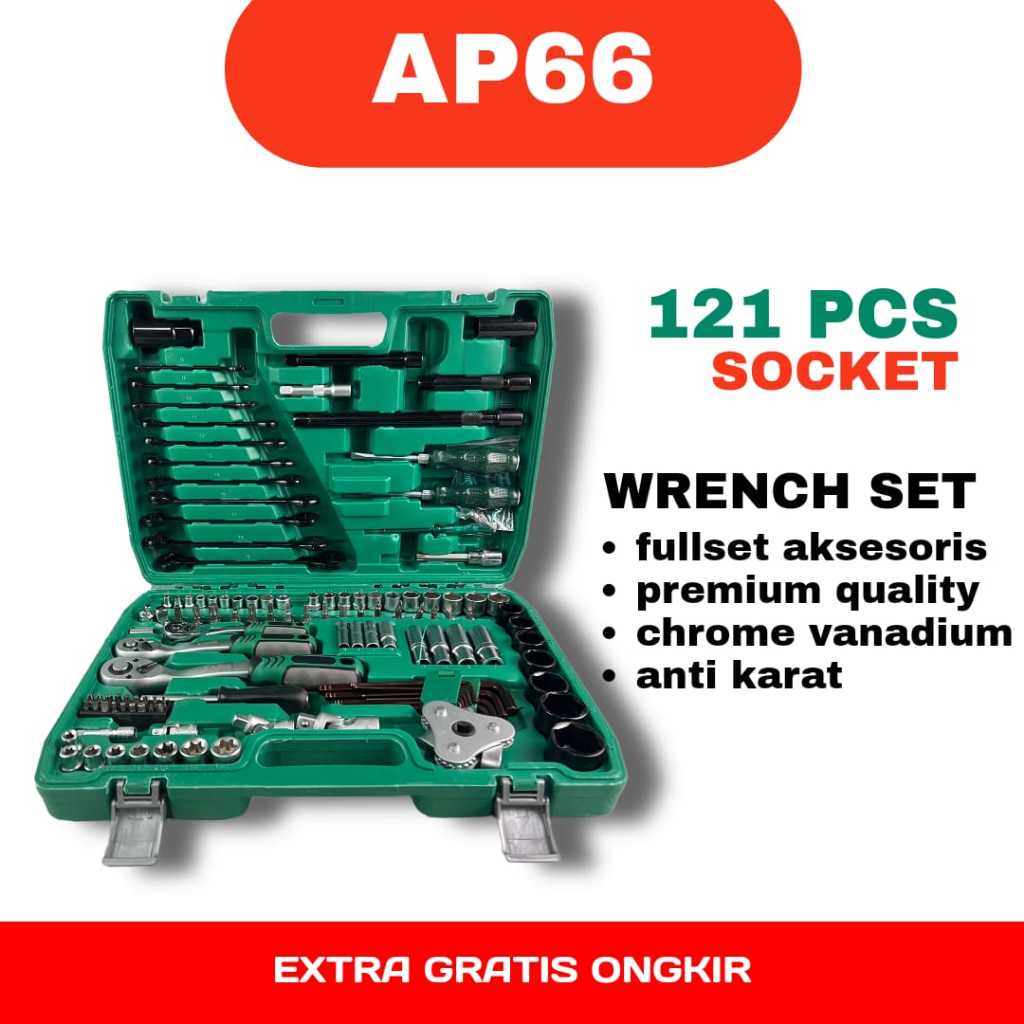 GTOOLS Kunci ring pas set socket shock sok L bintang obeng toolkit GTOOLS Eropa GT200 121pc rachet