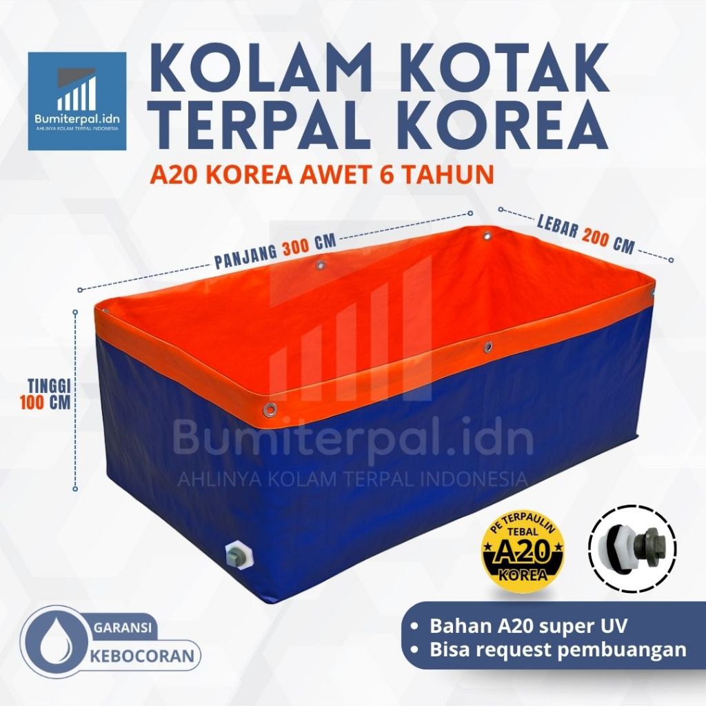 Kolam Terpal Ikan Kotak A20 2X3X1 Terpal A20 korea Siap Pakai untuk Budidaya Ikan
